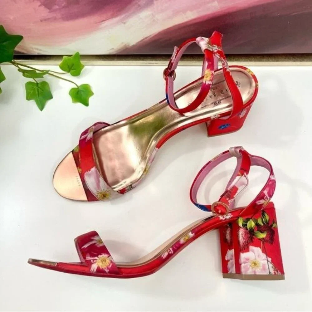 Ted Baker Rozie Block Heel Sandal in Berry Sundae Mix Satin Size EU 42 / US 11.5